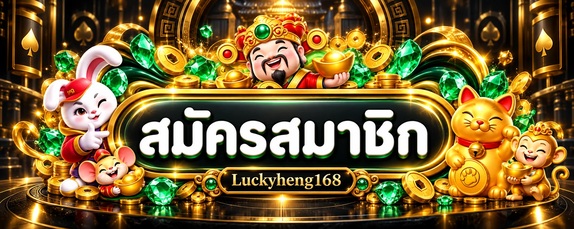 ปุ่มสมัครสมาชิก Luckyheng168 พร้อมตัวละครนำโชค